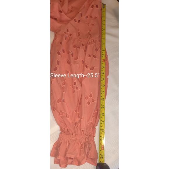 Eloquii Coral Dress Womens Sz 18 Eyelet Ruffles Romantic Boho Mini Tiered Bottom - Picture 16 of 16
